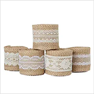 NX Garden 6 Rolls Natural Jute Burlap Craft Ribbon Roll with White Vintage Lace for DIY Crafts Wedding Decorations 2Meters Each Roll