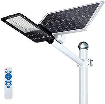 120W LED Solar Street Lights, Outdoor Dusk to Dawn Pole Light with Remote Control, Waterproof, Ideal for Parking Lot, Stadium, Yard, Garage and Garden (Cool White)